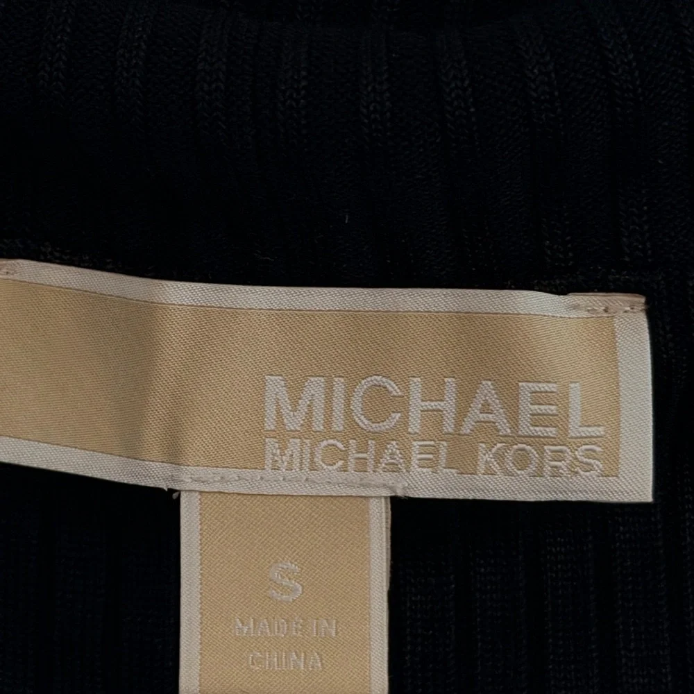 Michael Kors Black Ribbed Knit Bodycon Dress Drape Cowl Neck Sleeveless S